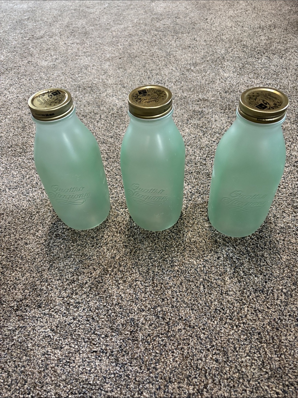 Frosted Seafoam Glass Bottles with Gold Lids - Set of 3